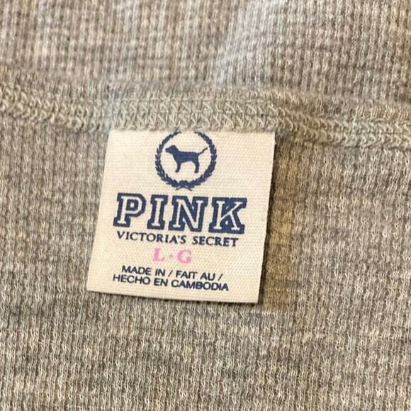 Victoria’s Secret PINK Gray Thermal Henley LOVE PINK Sequin Back Logo Size Large - Picture 4 of 5